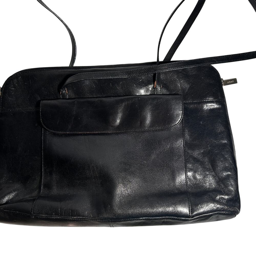 Hobo Black Leather Shoulder Tote Bag Briefcase – 16" Wide – Vintage Work Bag